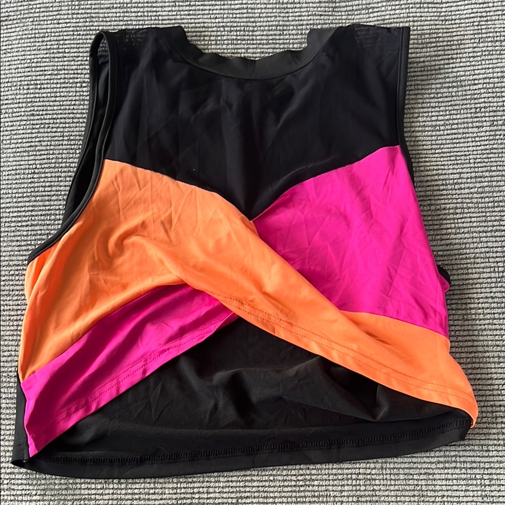 Black and Orange Sleeveless Crop Muscle Tee